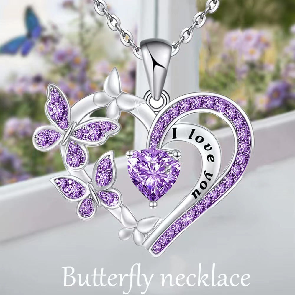 Butterfly Heart Necklace With Text - PixliFi