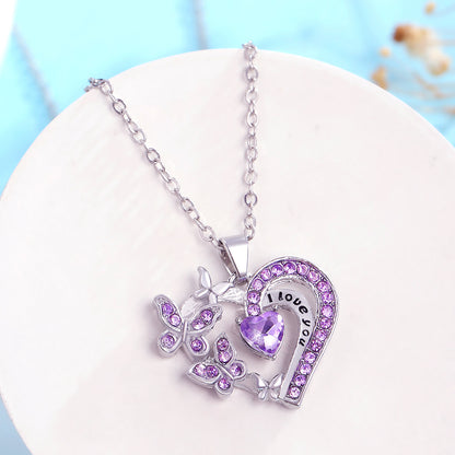 Butterfly Heart Necklace With Text - PixliFi