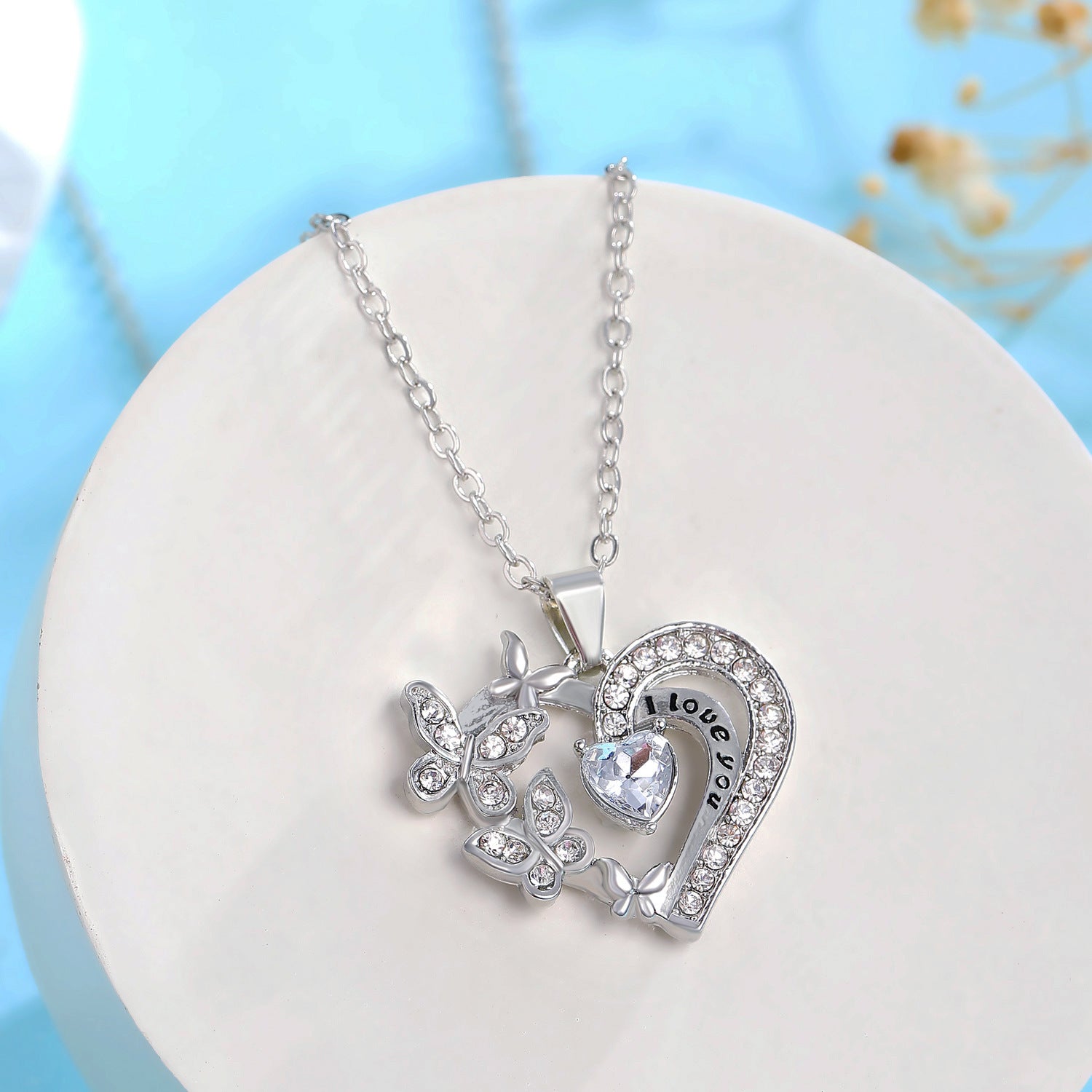 Butterfly Heart Necklace With Text - PixliFi