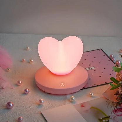 USB Rechargable Romantic Love Heart LED Night Light Touch Control Table Lamp for Valentines Day Anniversary Gift Home Decor - PixliFi