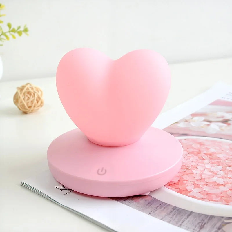 USB Rechargable Romantic Love Heart LED Night Light Touch Control Table Lamp for Valentines Day Anniversary Gift Home Decor - PixliFi