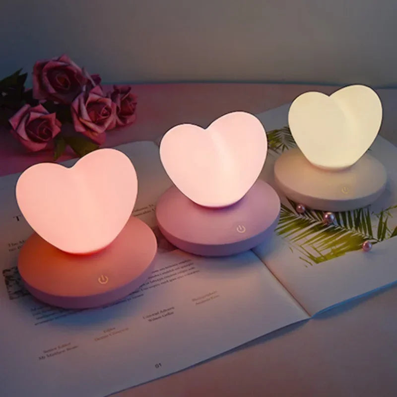 USB Rechargable Romantic Love Heart LED Night Light Touch Control Table Lamp for Valentines Day Anniversary Gift Home Decor - PixliFi