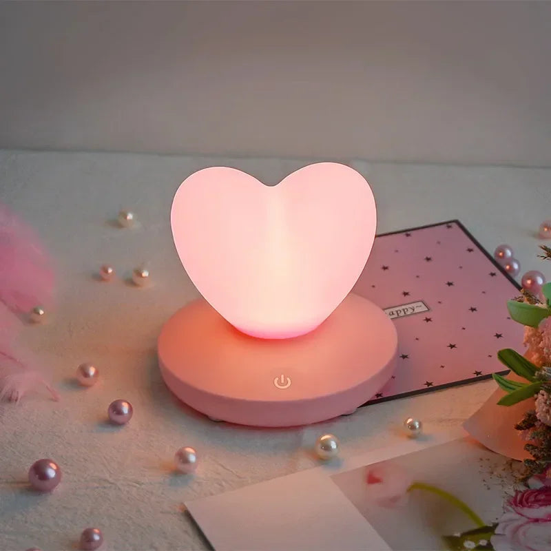 USB Rechargable Romantic Love Heart LED Night Light Touch Control Table Lamp for Valentines Day Anniversary Gift Home Decor - PixliFi