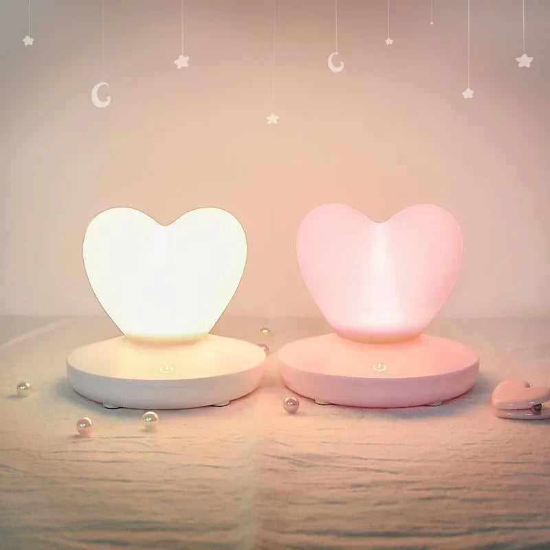 USB Rechargable Romantic Love Heart LED Night Light Touch Control Table Lamp for Valentines Day Anniversary Gift Home Decor - PixliFi