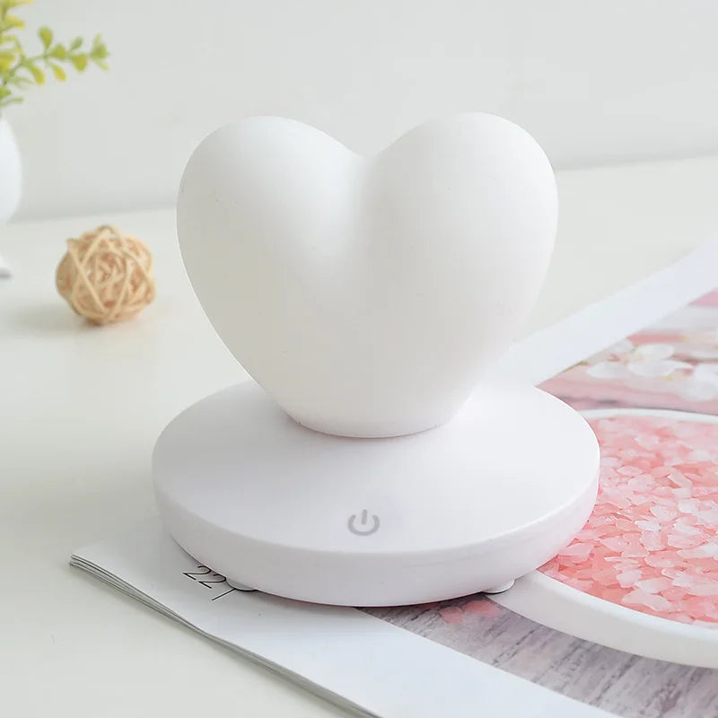 USB Rechargable Romantic Love Heart LED Night Light Touch Control Table Lamp for Valentines Day Anniversary Gift Home Decor - PixliFi