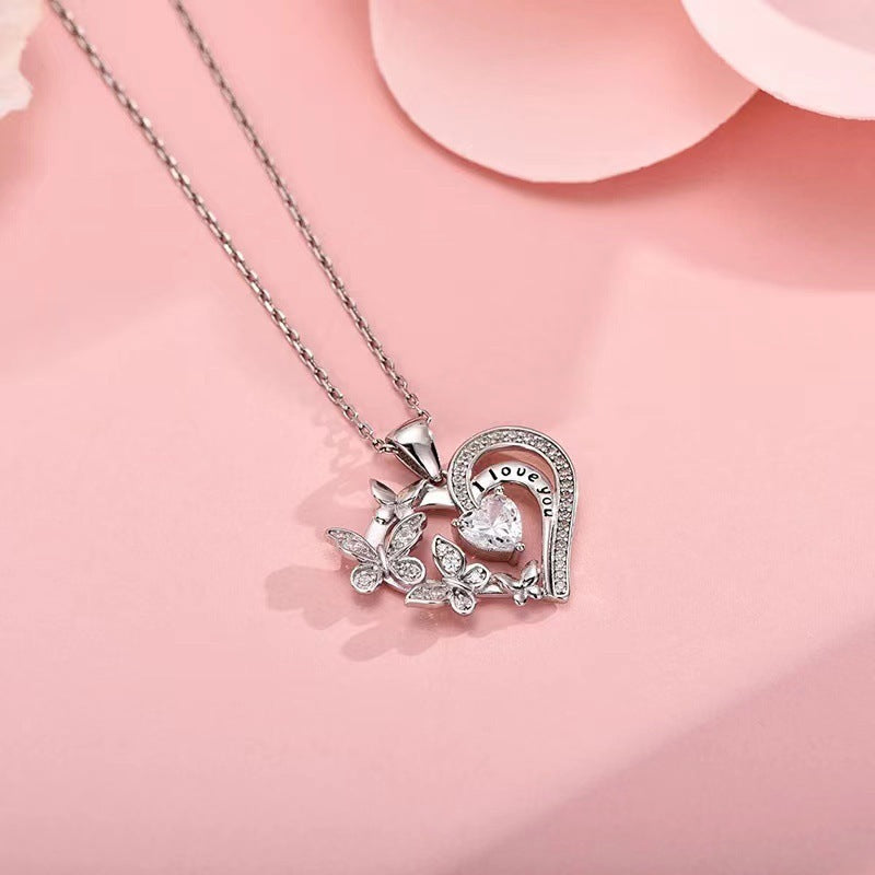 Butterfly Heart Necklace With Text - PixliFi