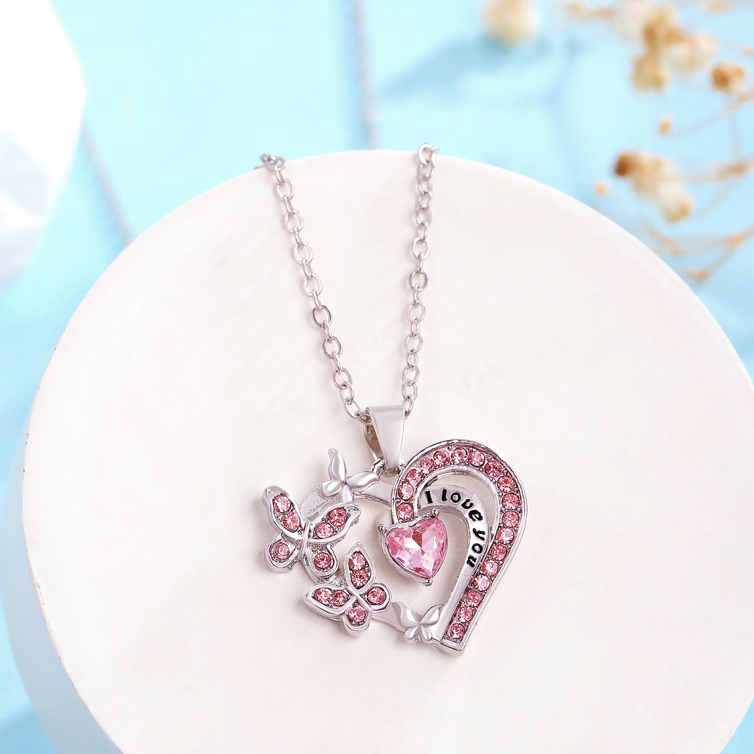 Butterfly Heart Necklace With Text - PixliFi