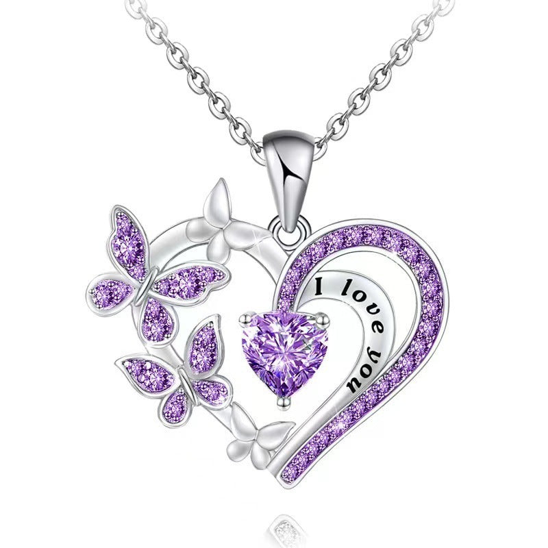 Butterfly Heart Necklace With Text - PixliFi